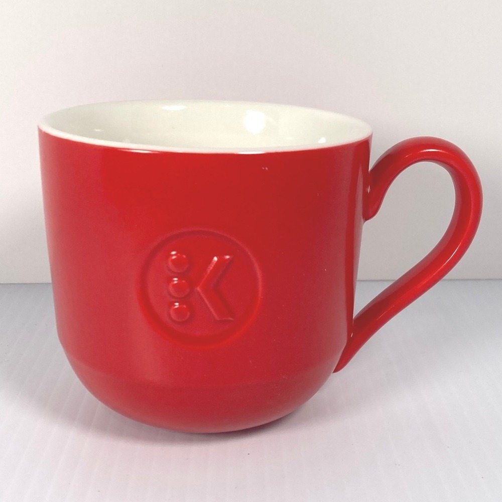 Keurig Coffee Mug Red Ceramic Embossed Logo White Interior 12oz 4 Inch